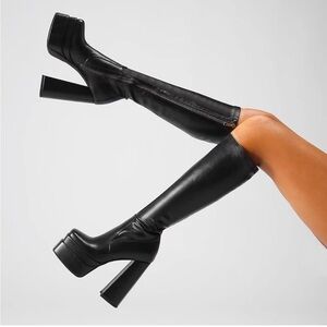 Black Platform Knee-High Boots